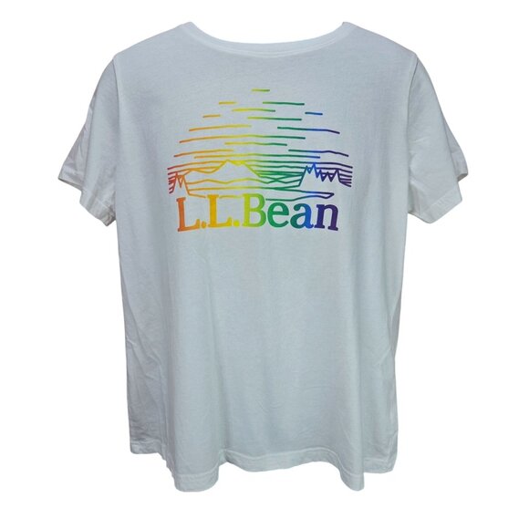 L.L. Bean Womens Organic Cotton White T-Shirt XL With Rainbow Logo Graphic - Picture 1 of 6